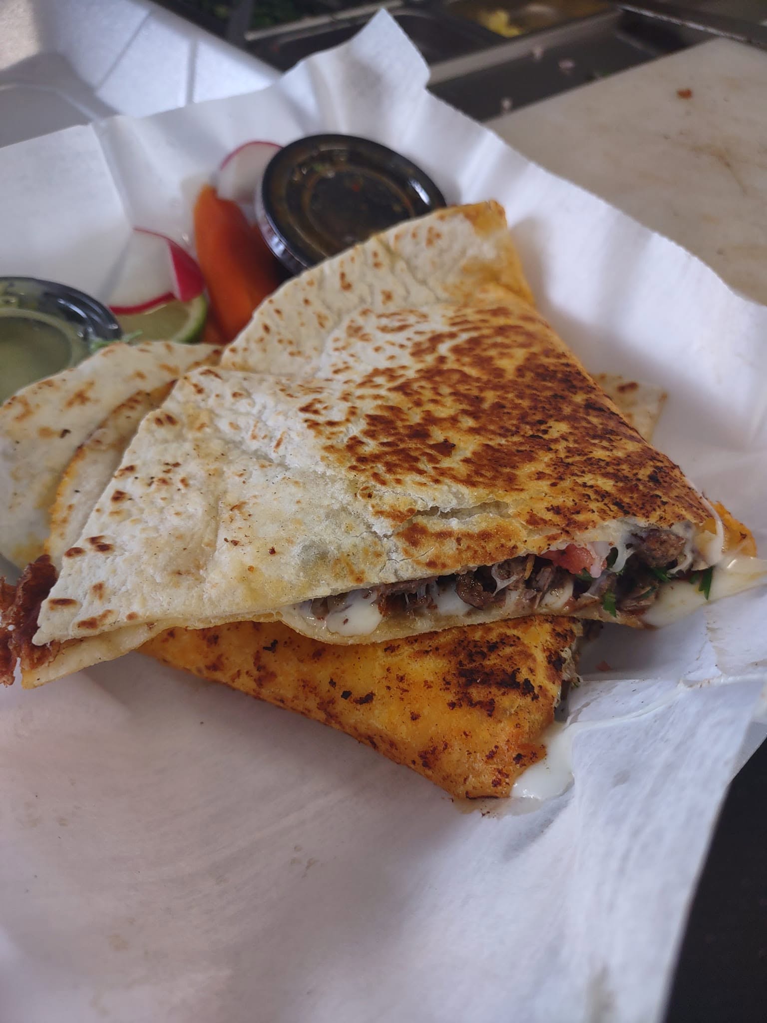 A large griddled quesadilla