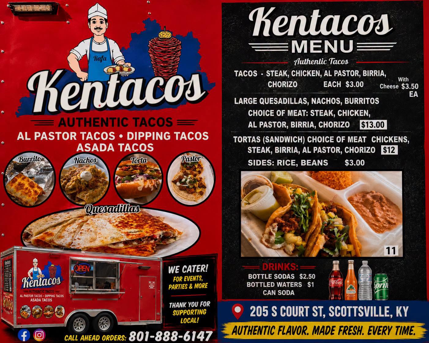 Official Kentacos menu with items and prices